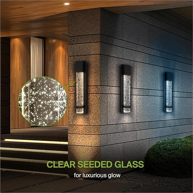 ASD LED 18 Inch Bubble Glass Wall Light Fixture | 12W 500LM 3000K-5000K 120V | 3CCT, Waterproof, Dimmable, ETL Listed | Exterior Flush Mount Sconce, Outdoor-Indoor Lighting | Black