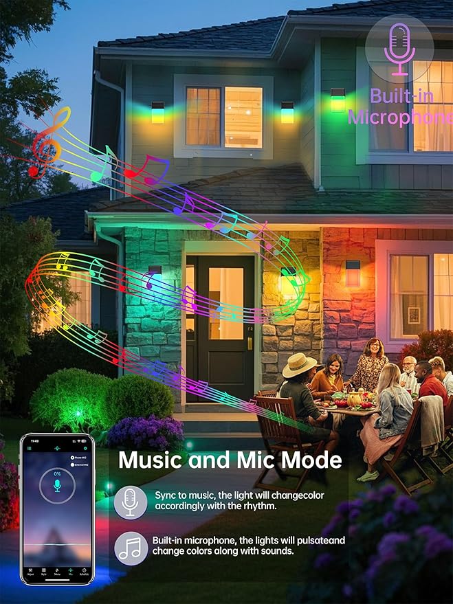 Outdoor Wall Lights, 1500LM RGBCW Smart LED Porch Lamp Sconces, IP65 Waterproof Exterior Lighting Fixtures, Modern Decor for Garage, House, Patio, Garden, Yard, Party