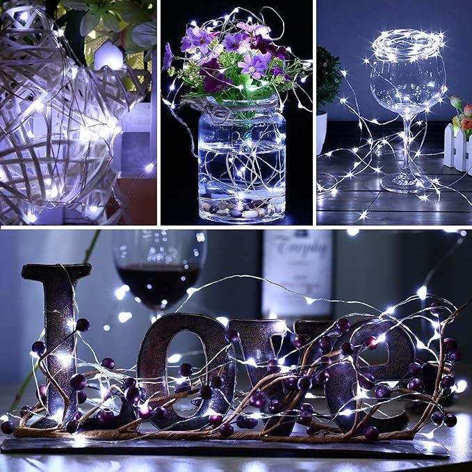 Blingstar USB Powered Fairy Lights, 2 Pack 33Ft 100 LED, Flexible Silver Wire, Mini String Lights for Christmas Tree/Bedroom/Camping/Dorm Indoor Decoration, Cool White
