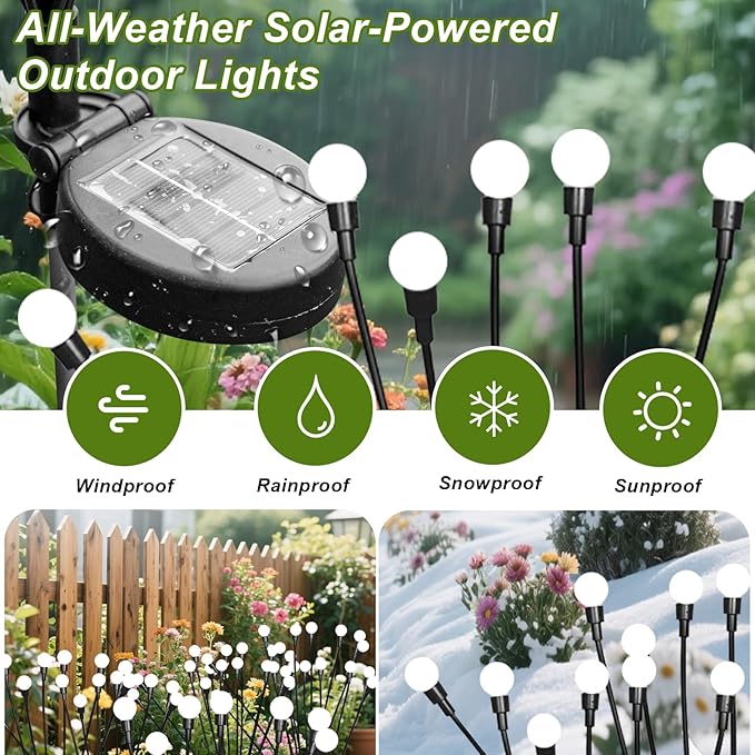 4 Packs Solar Firefly Lights, 32 LED Warm Solar Walkway Lights Outdoor, Waterproof Swaying Light Garden Decor with 2 Modes, Lawn Lights for Front Yard Backyard Yard and Pathway