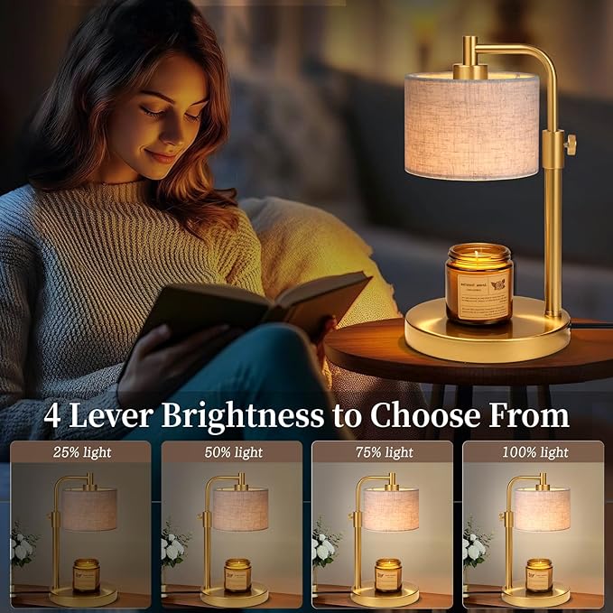 Candle Warmer Lamp, Candle Lamp Warmer with Timer Adjustable Height Wax Warmer Lamp for Jar Candles, Birthday Gifts for Women House Warming Gifts (Gold Linen)