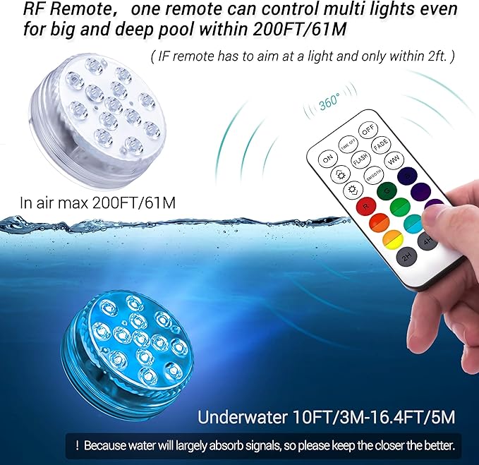 LOFTEK Submersible led Light Remote Control (RF) 1 pcs, 200FT Remote Range(Not Included Submersible Lights)