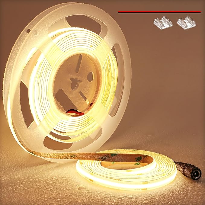 TOPAI 24V COB LED Strip Warm White 3000K Outdoor Waterproof 16.4ft Super Bright 4000Lm CRI>90 Self Adhesive Uniform Dotless 480LEDs/M Cuttable Flexible for Home,Office DIY Lighting Project