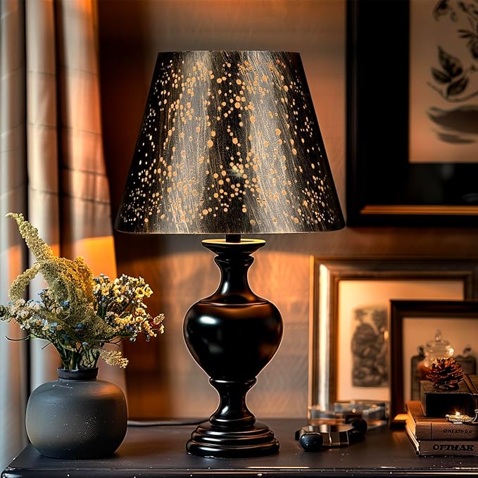 Etched Starlight 𝐌𝐞𝐭𝐚𝐥 𝐋𝐚𝐦𝐩 𝐒𝐡𝐚𝐝𝐞𝐬 𝐬𝐞𝐭 𝐨𝐟 𝟐 Top 6‘’ Bottom 10‘’ Height 7.5" Barrel Shade Lampshades Fits Most Table Lamp and Floor Lamp Spider Outer Bronze and inner Gold