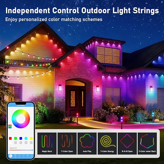 50FT Permanent Outdoor Lights,RGB+IC Eaves Lights with App & Remote Control,DIY Multi-Color Scene Modes,IP67 Waterproof,Outdoor Strings for House,Holiday Decorations for Halloween,Christmas