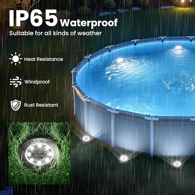 SOLPEX 6 Pack Solar Pool Lights for Above Ground Pools, Waterproof LED Above Ground Pool Lights, Outdoor Pool Decoration Accessories(Cool White)
