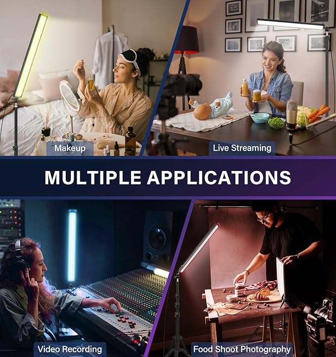 2 Pack LED Video Light Stick Kit with 62.99'' Tripod Stand/Color Filter, Dimmable 2500K-8500K Bi-Color Studio Light Wand Photography Lighting for Video Recording/Game Streaming/Photo/YouTube