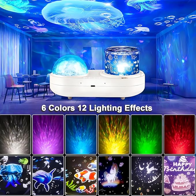 Ocean Kids Night Light Projector,360°Rotating Jellyfish Lamp Projector with 7 Films & Timer Sensory Lights,Baby Toddler Bedroom Ceiling Projector, Birthday Christmas Gifts for Children Adults