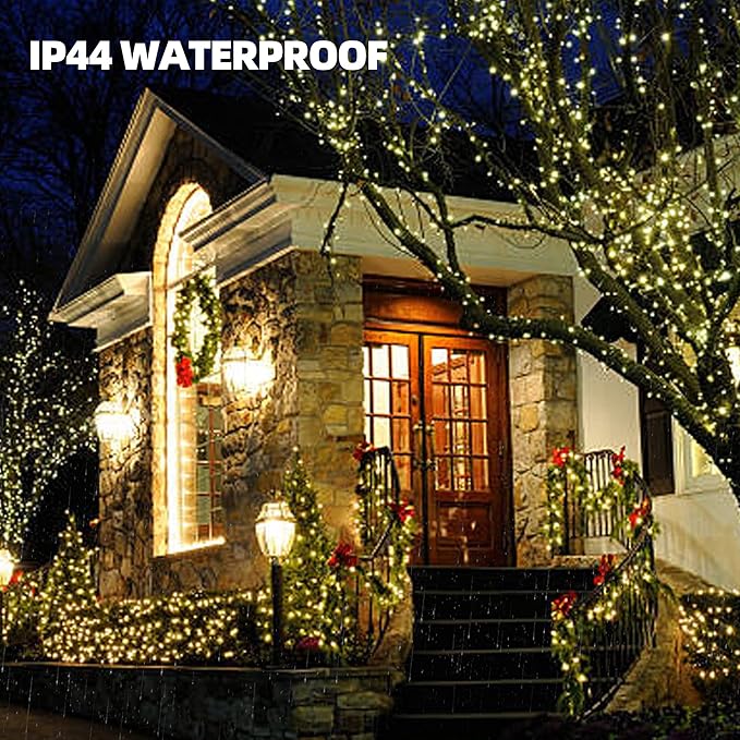 NEROSUN Warm White Battery Operated Christmas Lights, 2 Pack Total 100LED 32FT Waterproof String Christmas Tree Lights with 8 Modes, Xmas Decorations for Indoor Outdoor Yard Wedding Home Decor
