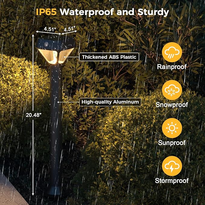 XMCOSY+ Smart Solar Pathway Lights, Bluetooth APP Control with Motion Sensor, 150LM RGBCW Color Changing Landscape Lighting for Yard, Garage, Garden, Lawn, IP65 Waterproof, 4 Pack