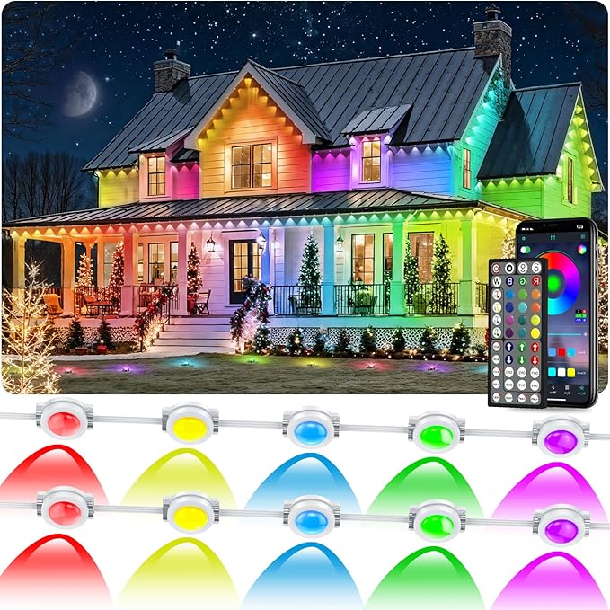 100FT Permanent Outdoor RGB Lights, IP67 Waterproof Smart Eave Lighting, with App/Remote Control Eaves Light, DIY LED Scenes Modes for House Roof Decor,Christmas,Party