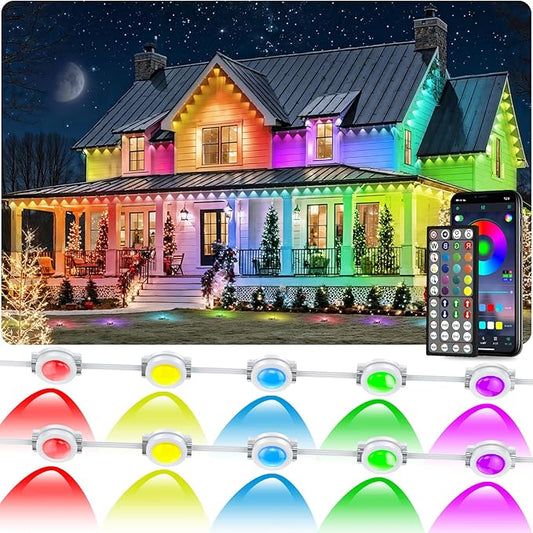 200FT Permanent Outdoor RGB Lights, IP67 Waterproof Smart Eave Lighting, with App/Remote Control Eaves Light, DIY LED Scenes Modes for House Roof Decor,Christmas,Party