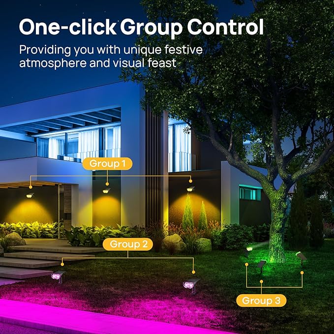 Linkind Smart Solar Lights Outdoor SL5 with Motion Sensor, APP Control Color Changing Solar Spot Lights Outdoor, Easter Decorations, IP65 Landscape Lighting for Yard, Garden, Path(2 Pack)
