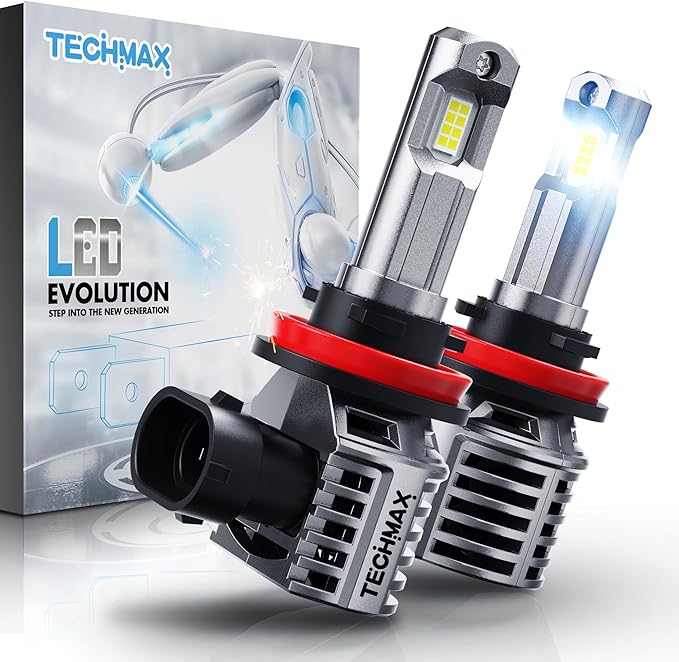 TECHMAX H 11 Bulbs, +600% Ultra Brightness 6500K White H8 H9 H16 H 11 Fog Light Bulb with Cooling Fan, Plug and Play, Pack of 2