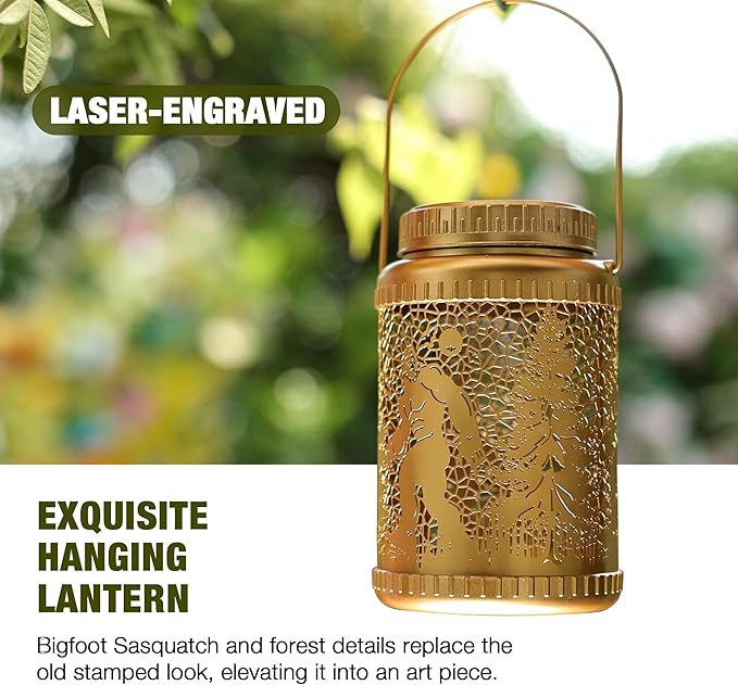 Cooo 6 Pack Valentines Day Gifts for Him Her Solar Lanterns Outdoor Waterproof Bigfoot Sasquatch Solar Pathway Lights Landscape Path for Women Mom Grandma Outdoor Table Lamps Garden Yard Decor-Gold