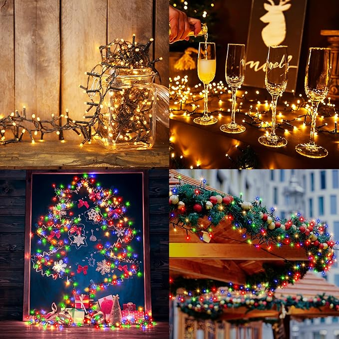 Dual Color Changing String Lights Battery, 2 Pack Total 20Ft 400 LED Cluster String Lights with Timer 11 Modes Firecracker Christmas Lights for Tree Garden Decor (Warm White & Multicolor)