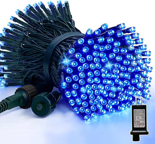 LAMPHOME 33ft Christmas Decorative Mini Lights, 100 LED Green Wire Fairy Starry String Lights Plug in, 11 Lighting Modes, for Indoor Outdoor Xmas Tree Wedding Party Decoration (Blue)
