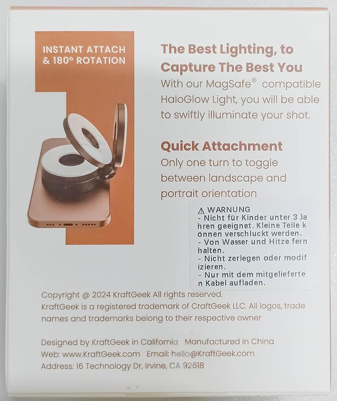 KraftGeek Magnetic Selfie Light for iPhone, Portable Phone Ring Light with Rechargeable Battery, Compact LED Phone Light for Travel, Video Recording, Vlogging