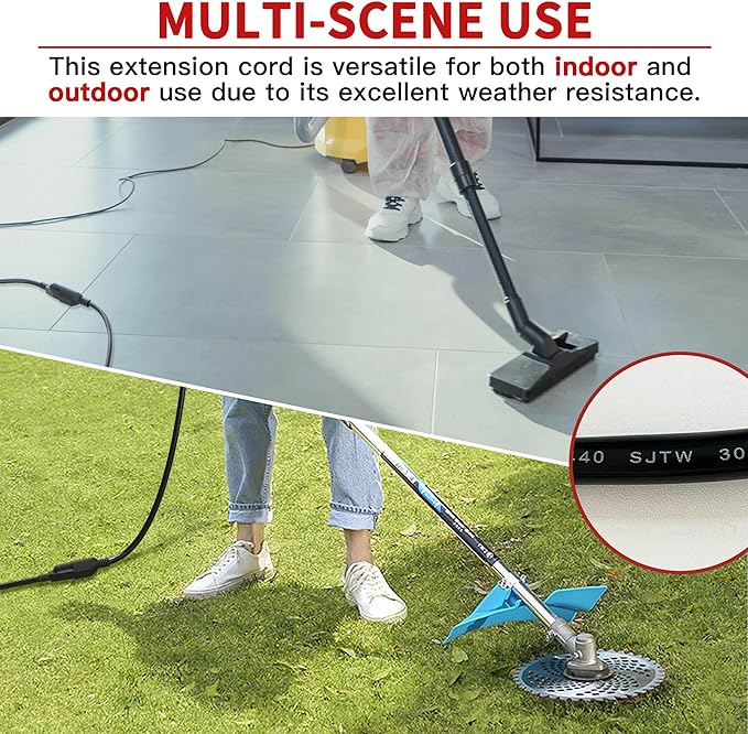 16/3 10 FT Outdoor Extension Cord Waterproof, Weatherproof & Flame Retardant Black 3 Prong Power Cord Outside for Lawn & Garden, 13 Amps 1625 Watts 125 VAC 16AWG SJTW, ETL Listed