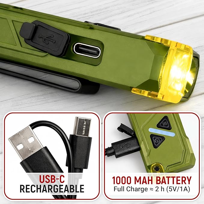Rechargeable EDC Flashlight, 680 Lumens Waterproof Portable LED Flashlight with RGB Light, 10W USB-C Charging, Aluminum Alloy Magnetic Keychain Flashlight for Outdoor and Camping (Green)