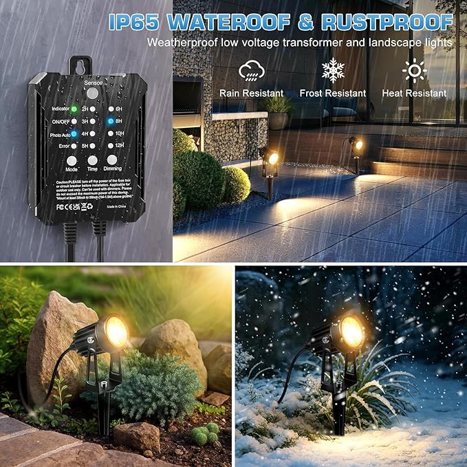 Plug-and-Play Low Voltage Landscape Lighting Kit, 6-Pack Landscape Lights with Transformer, 3000K Waterproof Outdoor Spotlight with Wire for Yard, Garden