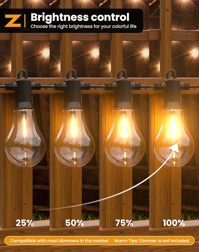 Outdoor String Lights, 50FT LED Patio Lights with 25+2 A45 Vintage Edison Shatterproof Bulbs, Waterproof Connectable Dimmable Outside Hanging Lights for Backyard Bistro Porch Garden