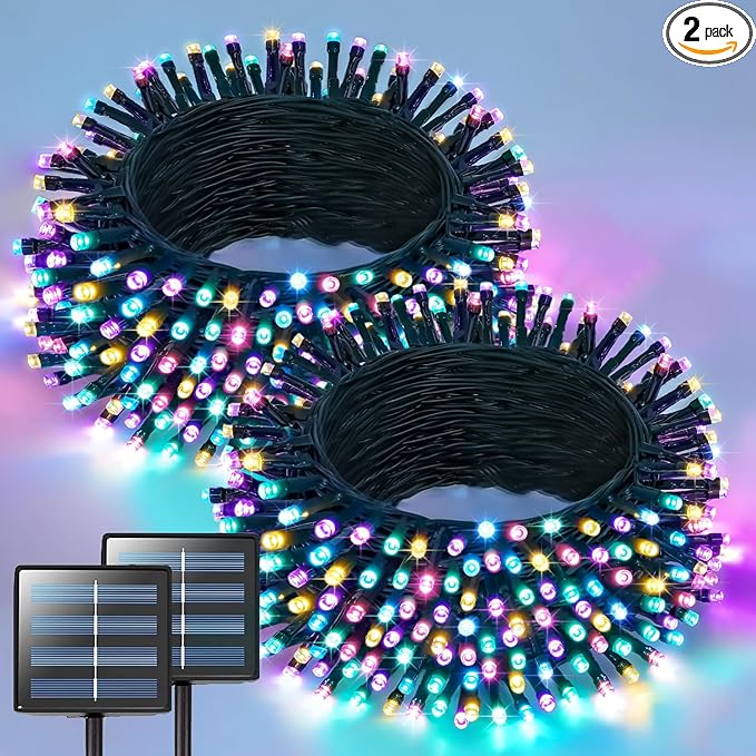 JMEXSUSS 2 Pack Solar String Lights Outdoor Waterproof, Total 400 LED 151FT Solar Christmas Lights Outdoor, 8 Modes Christmas Light for Outside Patio Yard Tree Decorations, Pastel Multicolor