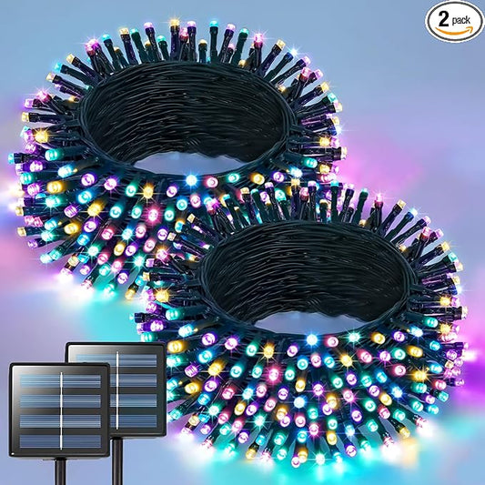 JMEXSUSS 2 Pack Solar String Lights Outdoor Waterproof, Total 400 LED 151FT Solar Christmas Lights Outdoor, 8 Modes Christmas Light for Outside Patio Yard Tree Decorations, Pastel Multicolor
