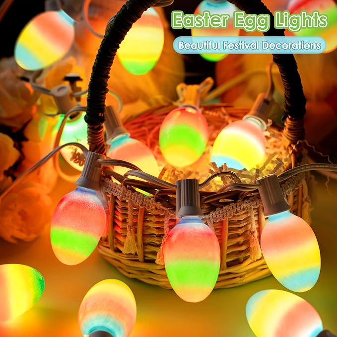 Enhon 1 Pack Easter Egg String Lights, 10.5FT Multi-Color Pastel LED Egg Lights, End-to-End Connectable String Light for Indoor & Outdoor Easter Party, Fireplace, Mantel, Entrance Decor