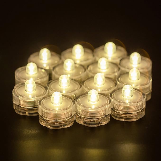 Submersible LED Lights, Waterproof Wedding Underwater LED Tea Lights Candles for Centerpieces/Party/Christmas Set of 24, Warm White