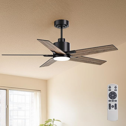 46 Inch Ceiling Fans with Lights and Remote Control for Bedroom, Modern Black Ceiling Fan with Quiet Reversible DC Motor, 3CCT, Dimmable, LED Lighting for Living Room, Patio, Indoor and Outdoor