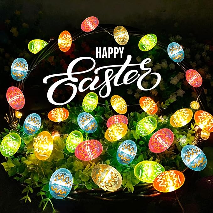 TURNMEON Easter String Lights Easter Decorations, 10 Ft 30 LED Egg Light Battery Operated Easter Lights Copper Wire Fairy Lights for Home Indoor Outdoor Decor Window Tree Party Hunt