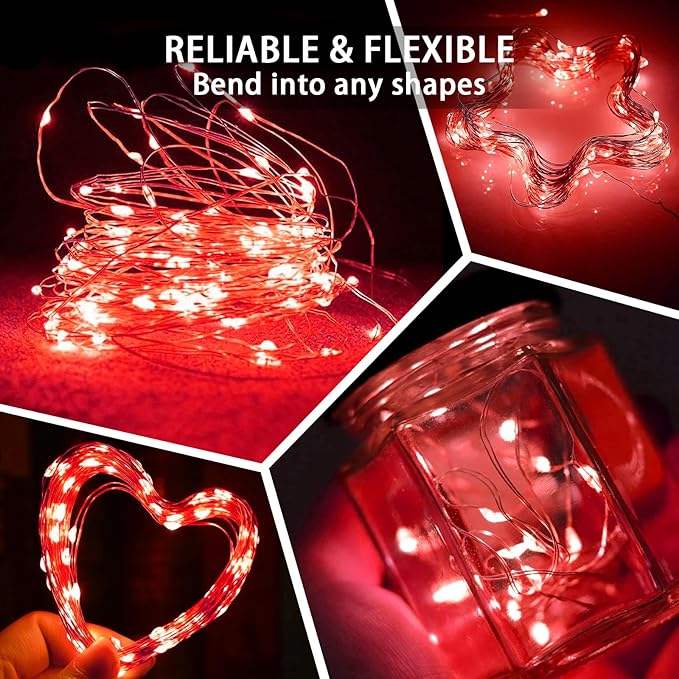 12 Pack Red Fairy Lights 7Ft 20 LED Twinkle String Lights 3 Modes Battery Operated Waterproof Firefly Starry for Mason Jar Party Table Centerpieces Halloween Christmas Valentines Day