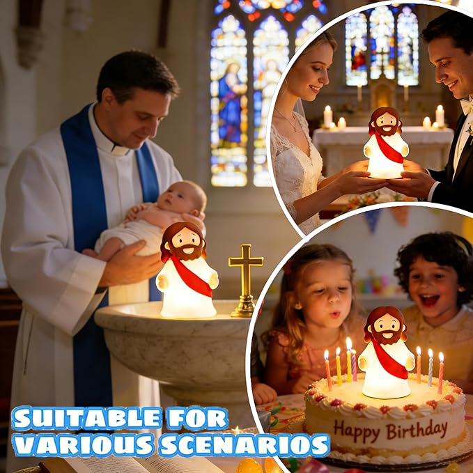 Jesus Night Light Rechargeable Bedside Lamp, Dimmable Silicone LED Religious Gift & Decor, Portable & Cordless for Baptism, Sunday School & Church Gathering Gifts, Christmas and Easter Holiday Gifts