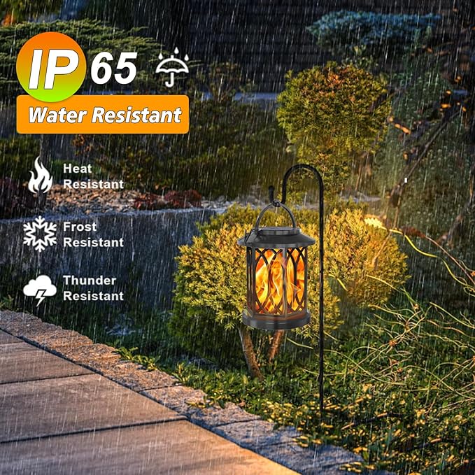 YoungPower Solar Flickering Flame Lantern Outdoor Lights , Waterproof Hanging Solar Lanterns Lights, Solar Powered Lanterns Outdoor for Patio Yard Deck Pathway, 4 Pack