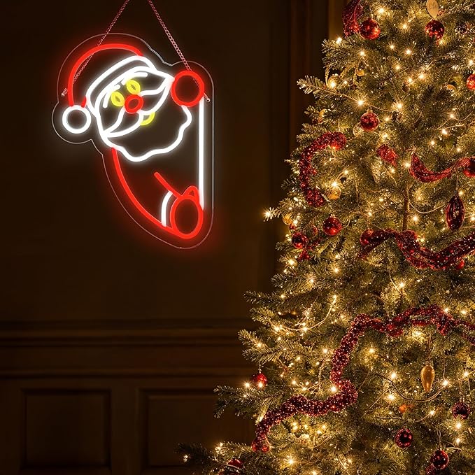 Chrismas Neon Signs for Wall Decor,Santa Claus Neon Sign for Xmas Party,Dimmable Led Christmas Window Lights,Merry Christmas Light Up Decorations for Bedroom Kids Livingroom Winter Home Holiday Gifts