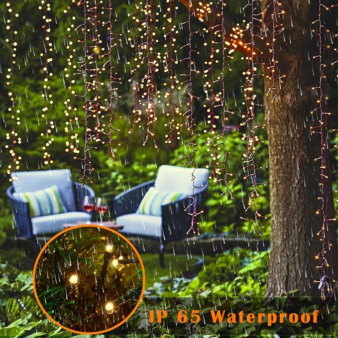 Solar Firecracker String Lights Outdoor Waterproof 120 LED Dense Spacing 8 Modes for Garden Christmas Party Patio Wedding Holiday Decor