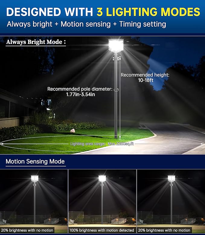 Gefolly SL-2000W Outdoor Solar Street Light - 200000LM, Dusk to Dawn, 6500K Solar Security Motion Sensor Flood Light