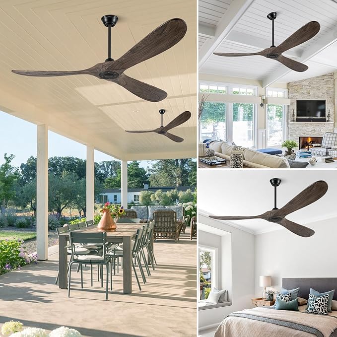 Eliora 72" Ceiling Fans Without Lights, Wood Ceiling Fan no Light with Remote, Large Outdoor Ceiling Fan for Patio, Porch, Bedroom, 6 Speed, Quiet DC Motor, ETL Listed-Deep Brown