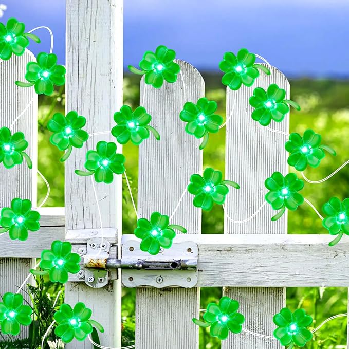 Aogist Super Bright 50LED Shamrock String Lights - 16ft St Patrick's Day 3D Clover Fairy Lights Battery Operated for Indoor/Outdoor Irish Party, Wedding, Holiday Green Decor - 1 Pack