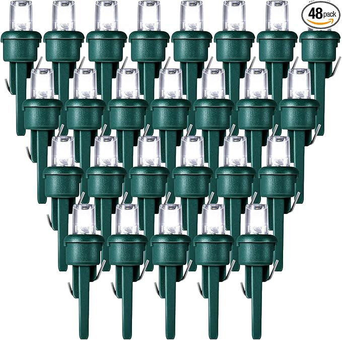 Honoson 48 Count 5 mm LED Halloween Replacement Bulbs Bulk Wide Angle Christmas Light Xmas Tree String Replacement Festival Light Decoration (Green Base with Cold White Bulb)