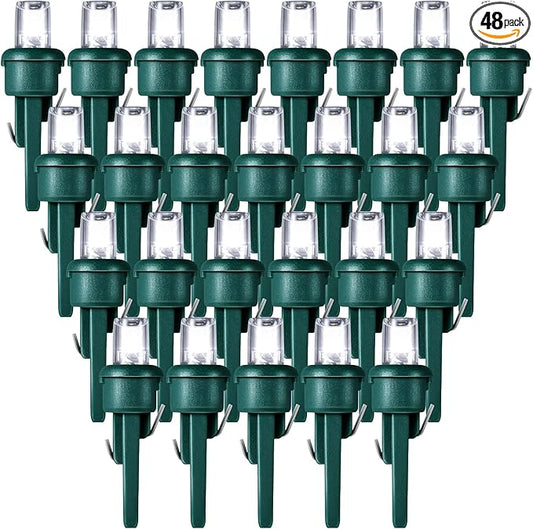 Honoson 48 Count 5 mm LED Halloween Replacement Bulbs Bulk Wide Angle Christmas Light Xmas Tree String Replacement Festival Light Decoration (Green Base with Cold White Bulb)