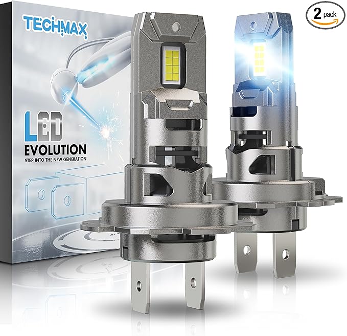 TECHMAX H7 Bulb, H7 Fog Light Bulb 800% Brightness 6500K White Light No Adapter Required w/Fan Plug and Play 1:1 Small Size Bulb, Pack of 2