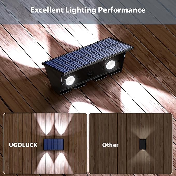 Solar Fence Lights,6Pack Solar Lights Outdoor Warm White & Natural Light & Cool White Up & Down Solar Wall Lights Waterproof 100 Lumens Fence Light forBackyard/Pool/Railing/Patio/Porch/Step