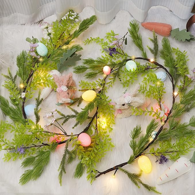 DR.DUDU 6 FT Lighted Easter Garland, Easter Decorations for Home, Egg Garland Spring Fireplace Mantel Decor, Indoor & Outdoor Holiday Parties Display