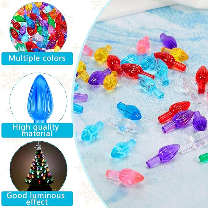 Riakrum 270 Pieces Ceramic Christmas Tree Bulb Christmas Tree Replacement Lights Assorted Colors Plastic Ornaments Bulbs Ornaments for Decorations
