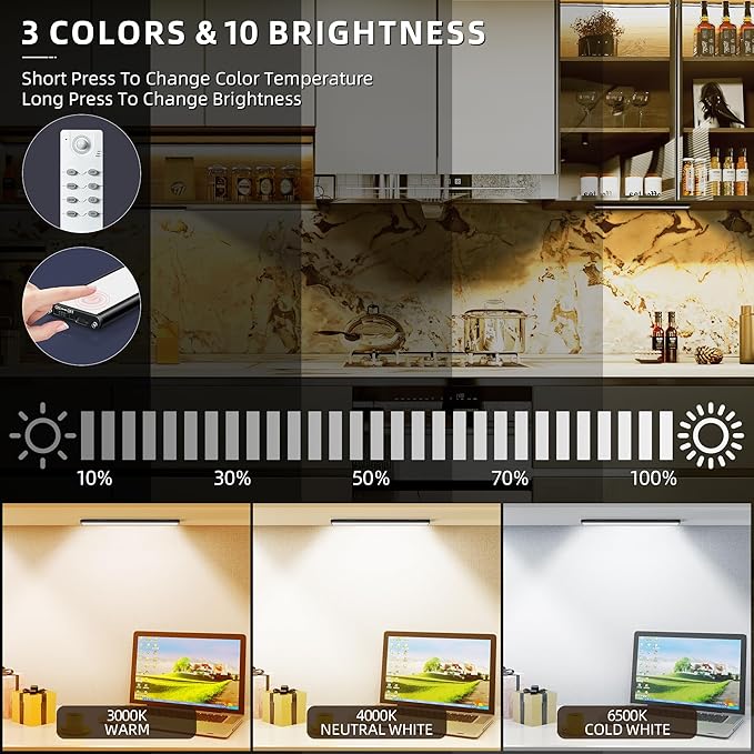 Under Cabinet Lighting,66 LED Wireless Motion Sensor Light Indoor, Rechargeable Closet Lights Battery Operated,Dimmable & 3 Color Temps,Magnetic Under Counter Lights for Kitchen, Closet (20CM,5Pack)