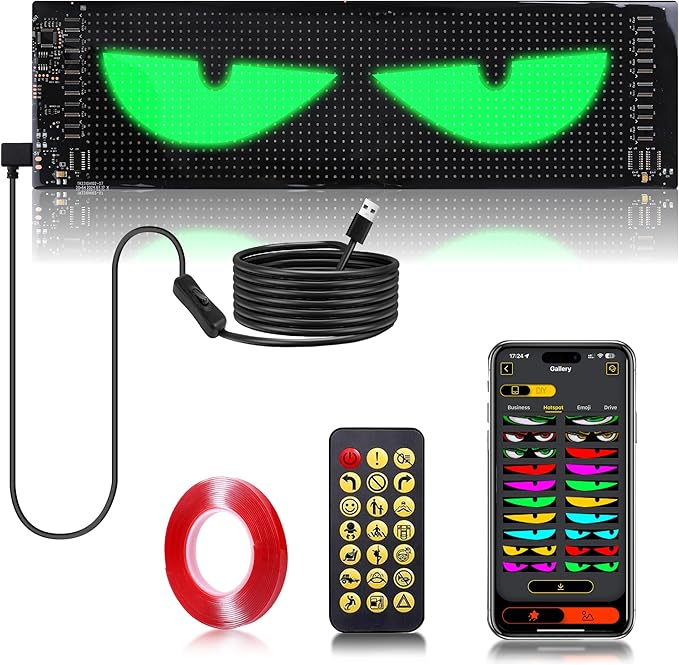 Sachie 5800 Lux High-Brightness Multi-Panel Sync LED Display (14"x4.3") – 3X Brighter, APP/Remote Programmable Scrolling Text & Animation for Cars, Stores – USB 5V Powered (1pcs)