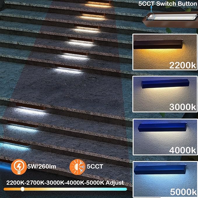 7 Inch LED Retaining Wall Light, 5W Hardscape Paver Light 5CCT 2200K-5000K Tunable White, 12-24V Low Voltage Outdoor Step Light, 270° Rotatable ETL Listed Landscape Lighting for Patio, Deck, Stairs