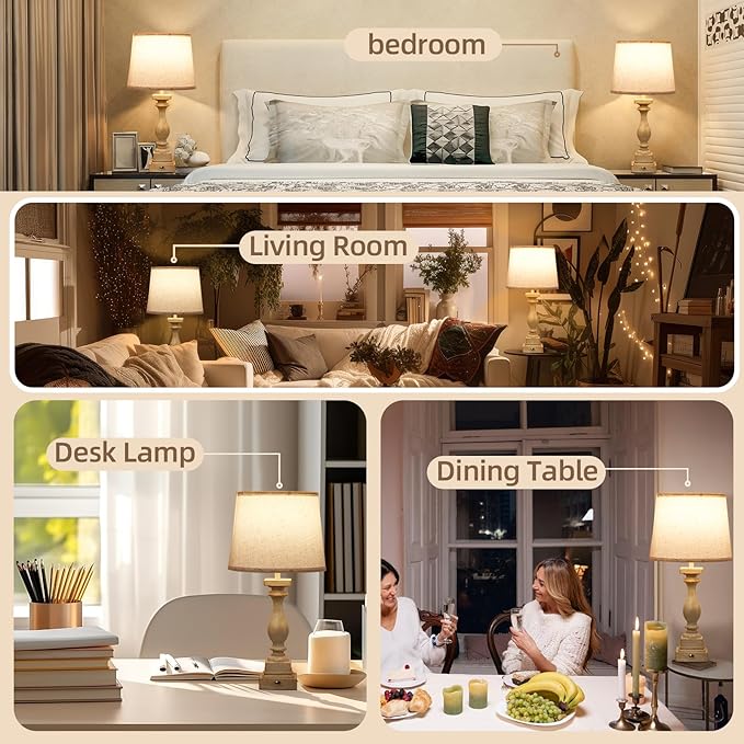 Touch Lamps for Bedroom Set of 2,Bed-Side Table Lamps with 2 USB Ports, Bedroom Lamps with 3-Way Dimmable,23" Tall Table Lamps for Living Room/Night-Stand, Bonus 2 Bulbs